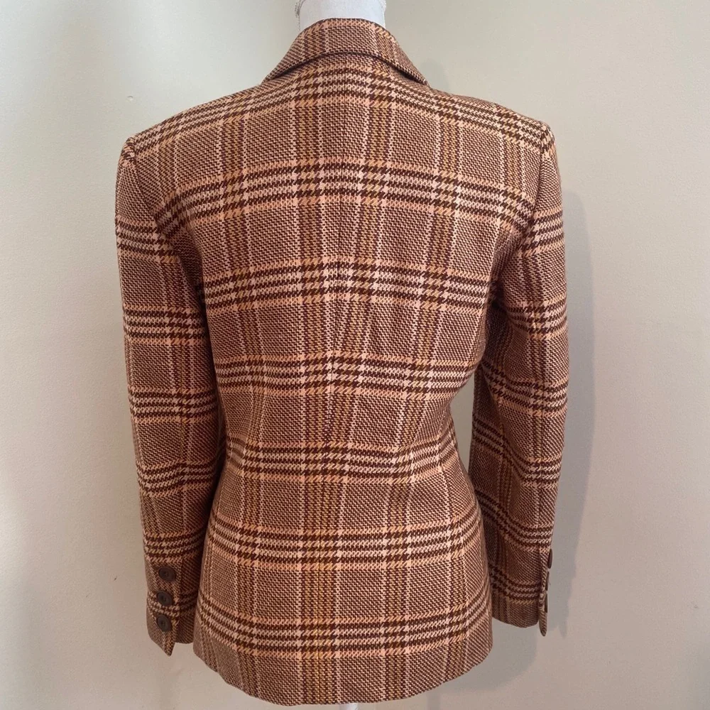 ESCADA 100% Wool Vintage Brown Plaid Blazer Sz 34 U.S XS